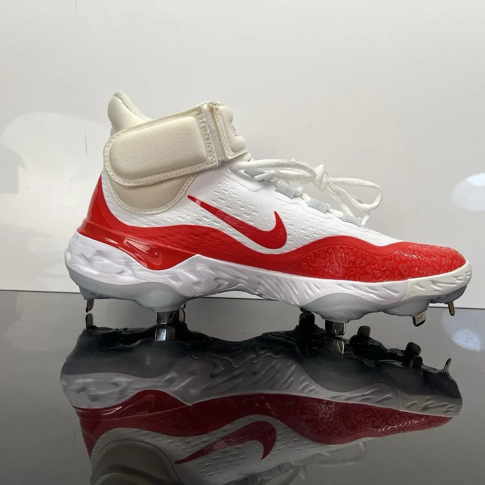 Nike Alpha Huarache Elite 4 Mid FD2744-105 White Red Baseball Cleats Mens Size 7